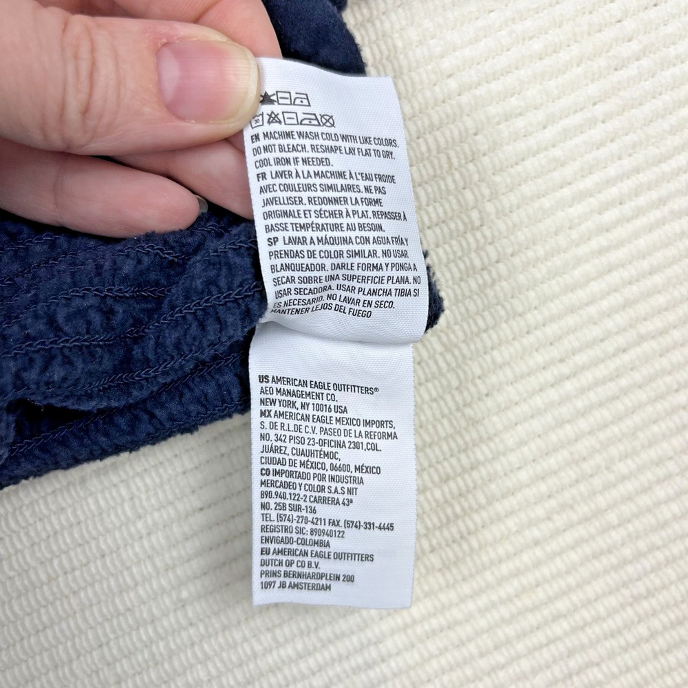 American Eagle Navy ‎ Corduroy Puff Sleeve Smocked Top SZ Med Cottagecore Preppy - Picture 4 of 10